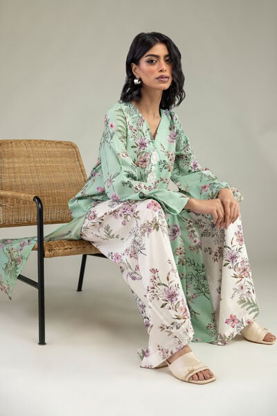 Mint Floral Co-ord with Neck Appliqué