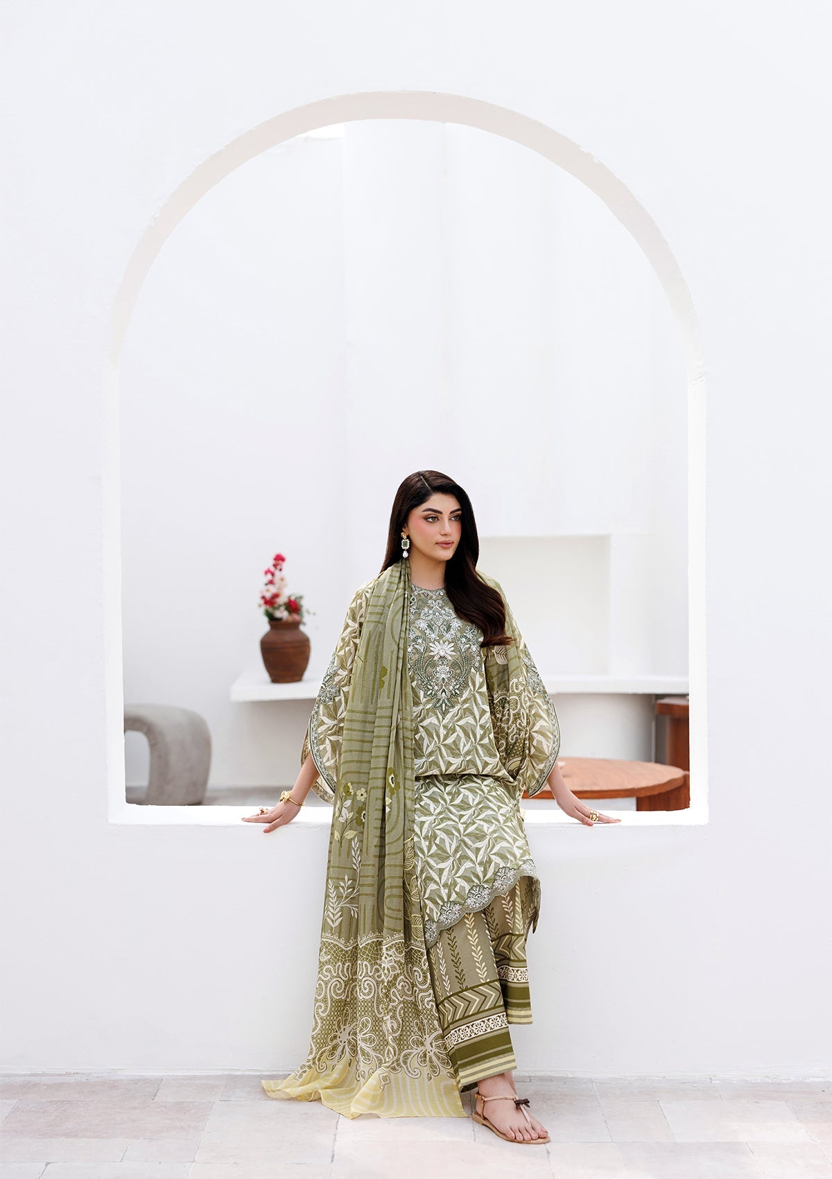 Olive Leaf Embroidered Kurta