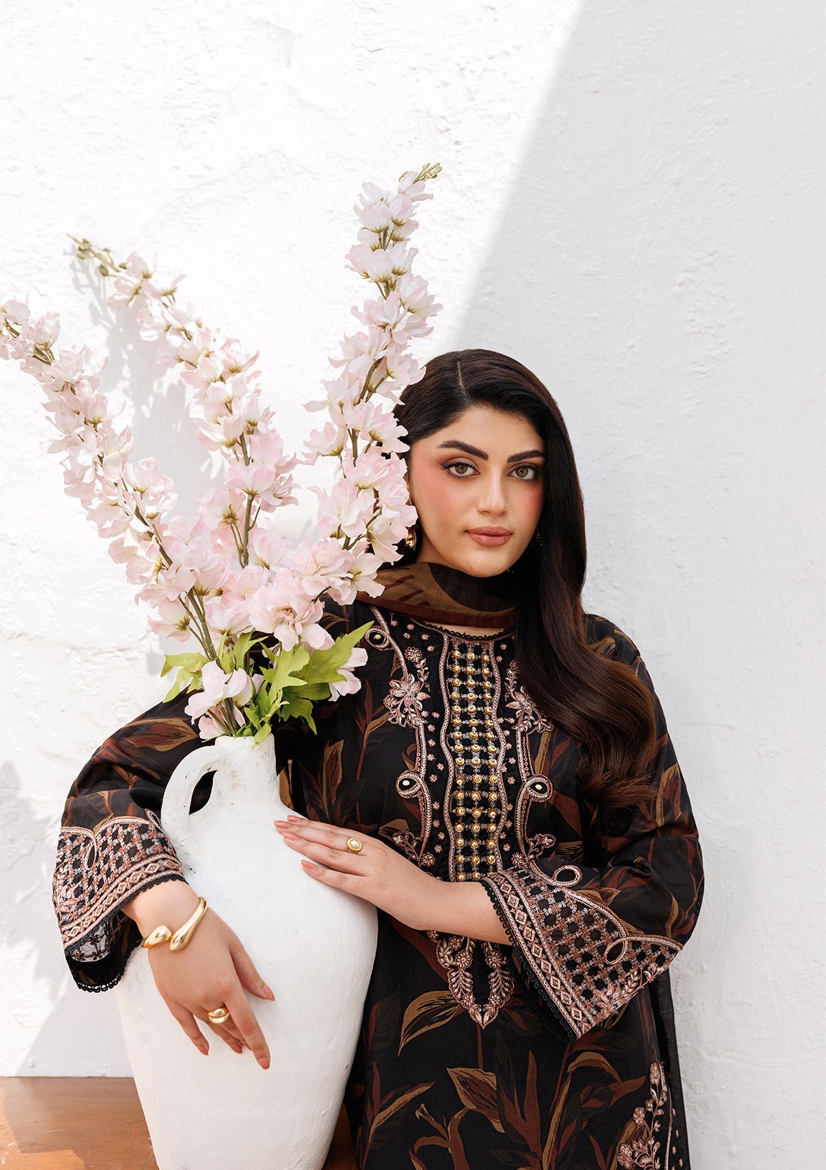 Dark Leaf Embroidered Festive Suit