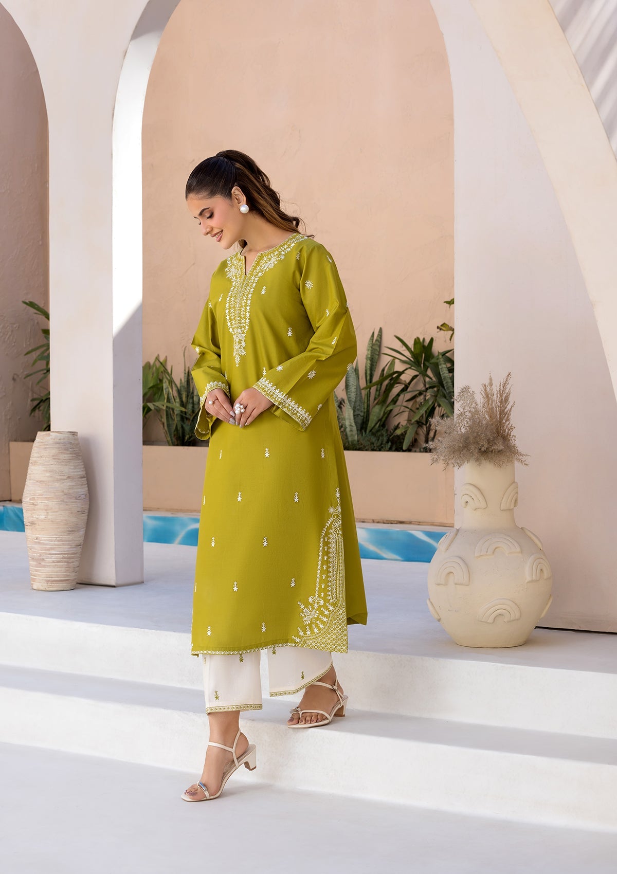 Teal Botanical Embroidered Suit