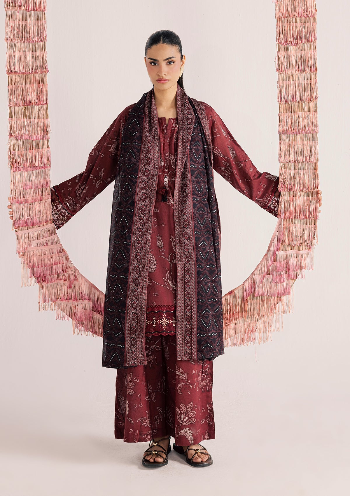 Plum Festive Embroidered Suit
